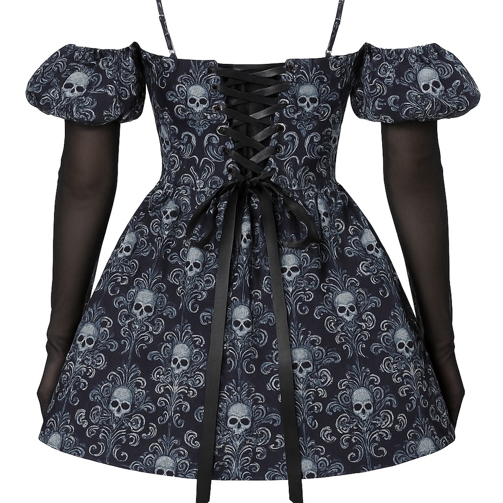 DOLLSKILL Vexed Hearts Mini Dress – Skull Print – Small – NWT – Retail $98 - Picture 2 of 5